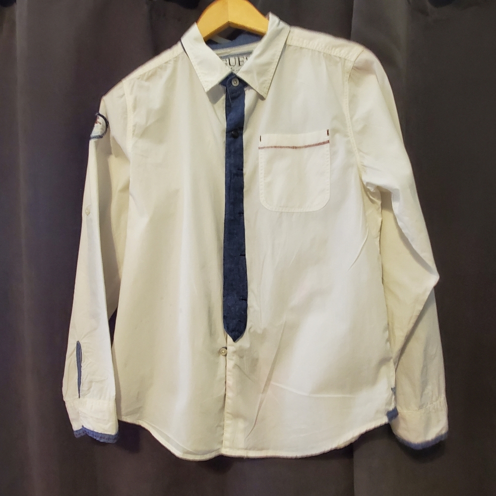 Guess faux tie white boys shirt size L 16-18